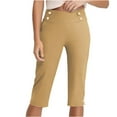 thumbnail image 6 of BXINGOHAI Capri Pants for Women 14" Knee Length Wide Leg Yoga Capris Dressy Casual Summer Crop Pants with Pockets Khaki L, 6 of 8