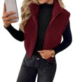 thumbnail image 3 of Womens Fleece Zip Up Vest Stand Collar Sleeveless Cropped Sherpa Waistcoat Casual Outerwear Layering Jacket for Fall Winter Daily Commute Outing,L,Wine, 3 of 7