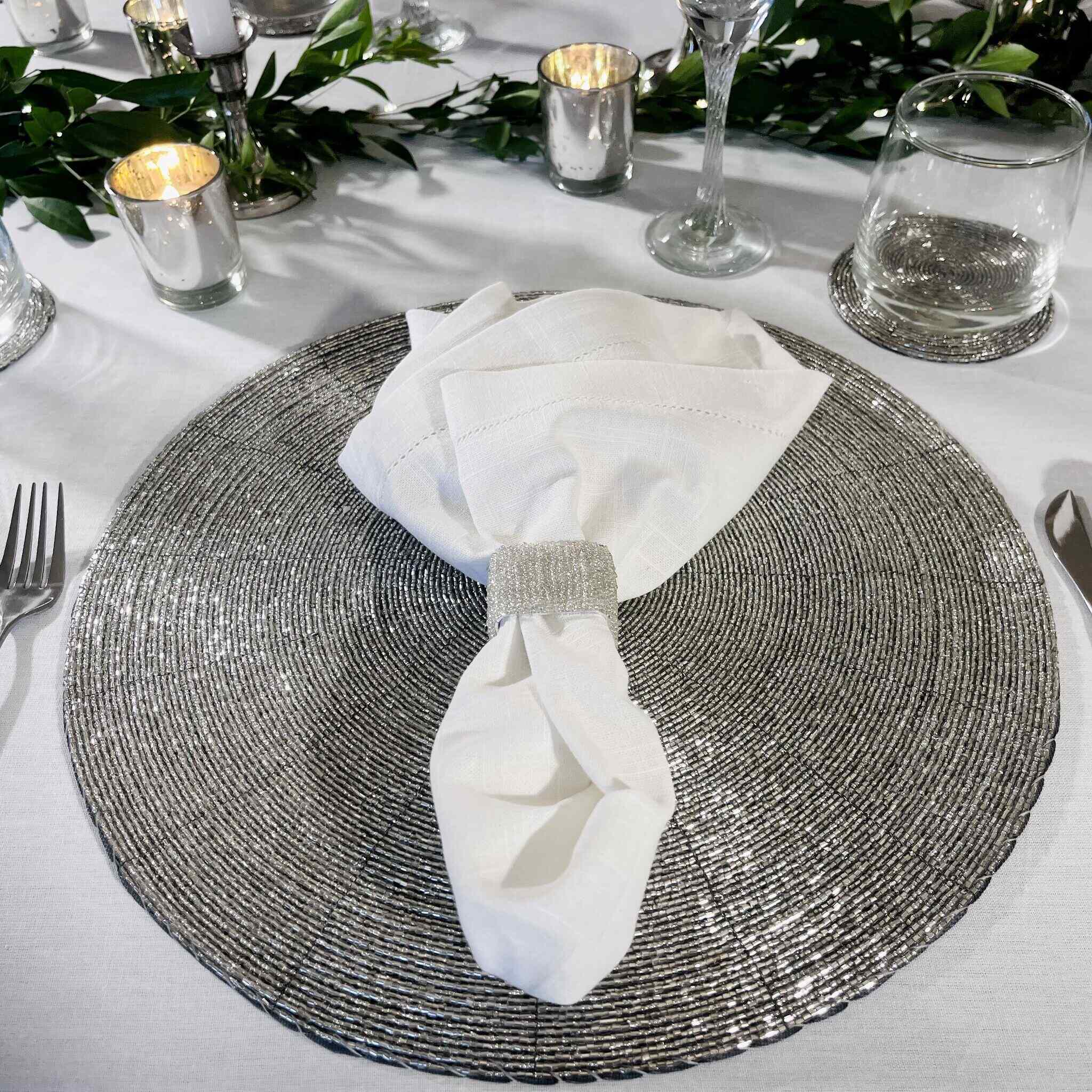 Glass Beaded Placemat Set of 4Size: 14" RoundColor: Silver