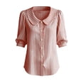 thumbnail image 5 of Siminsem Womens Casual Loose Fit Blouse Doll Collar Striped Mid Sleeve Tops Spring Summer 2026 Lightweight Trendy Dressy Work Outfits Cute Vacation Shirts, Red, L, 5 of 5