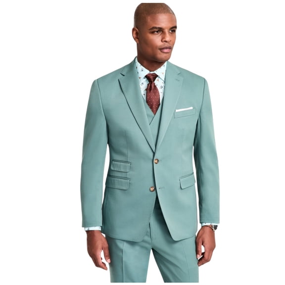 Tayion Mens Classic fit Suit Jacket Blazer 48 L Teal Green Solid Stretch