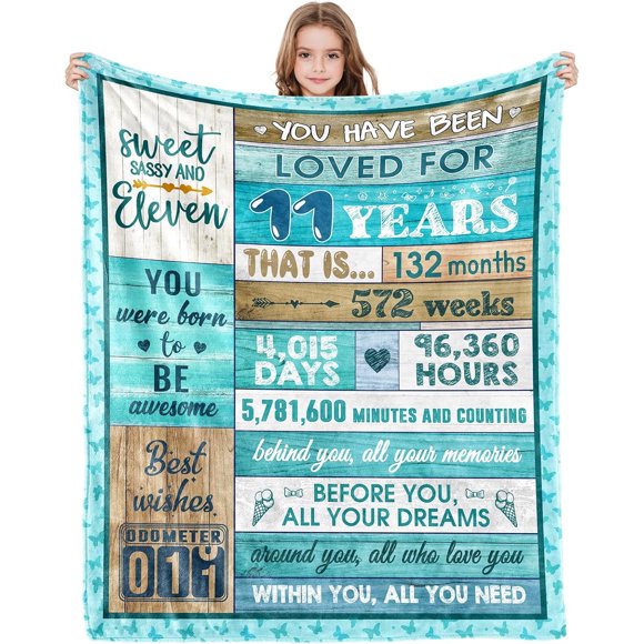 11 Year Old Girl Birthday Gift Ideas 11th Birthday Decorations for Boy Girl Sweet 11th Birthday Gift 11th Birthday Blanket Gift for Daughter Son Flannel Throw Blanket 60"X50"