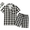 thumbnail image 2 of LANBAOSI Mens Pajamas Set Short Sleeve Button Down Shirts and Plaid PJ Shorts 2pc Soft Lounge Sleepwear Set(White Plaid,L), 2 of 11