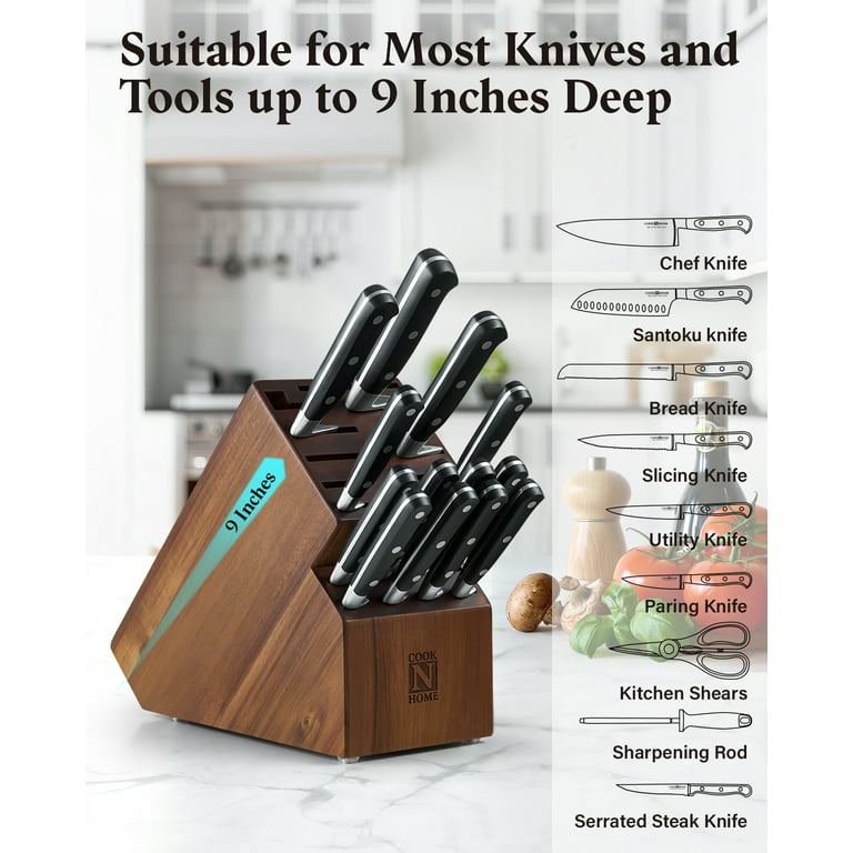 Home Knife Storage Block, Walnut Wooden Knife Block Holder, Universal  Kitchen Knife Blocks with Built-in Sharpener, 14 Slots Knife Holder for  Kitchen Counter, Without Knives