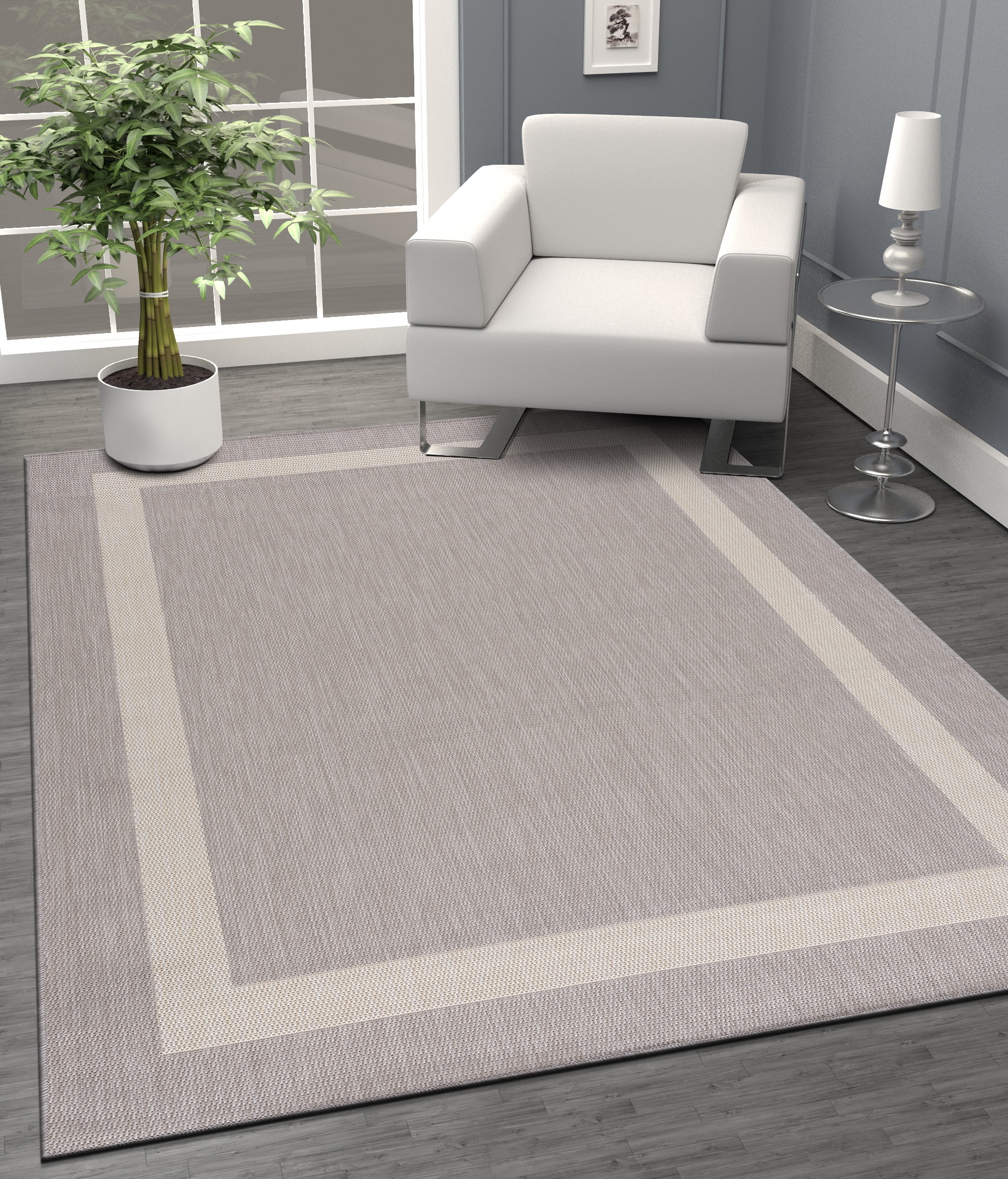 CAMILSON Bordered Washable Indoor Outdoor Area Rug Grey 10 x 14