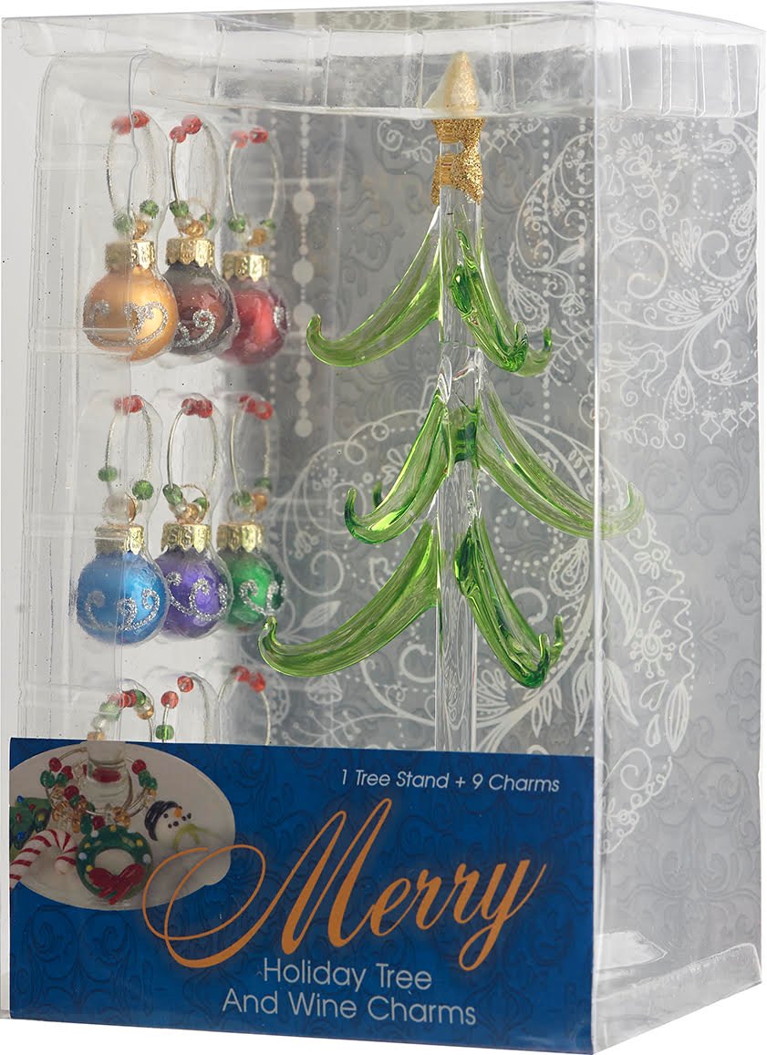 LSArts Glass Christmas Tree with Wine Charm Ornaments Multicolored8