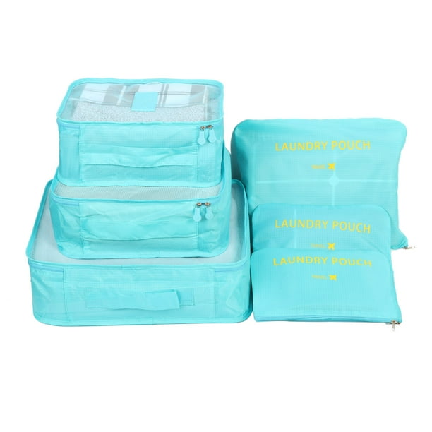 6 en 1 Protable Voyage Emballage Cube Pochette Vêtements Sacs de Rangement Organisateur de Bagages Bleu Ciel