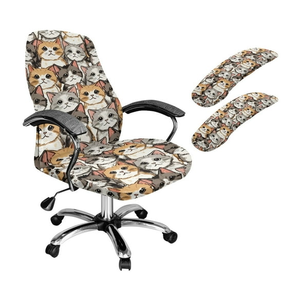 FKELYI Funny Cat Print 3 Pcs Set Office Chair Cover with Removable Armrest Cover Anti-Dust Swivel Gaming Chair Protector Boss Armchair Decor, Large