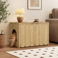 thumbnail image 3 of Wirrytor Wave Panel Cat Litter Box Enclosure, Modern Hidden Litter Box with Side Hooks, Multi-Use Cat Washroom Furniture for Living Room, Natural, 3 of 13