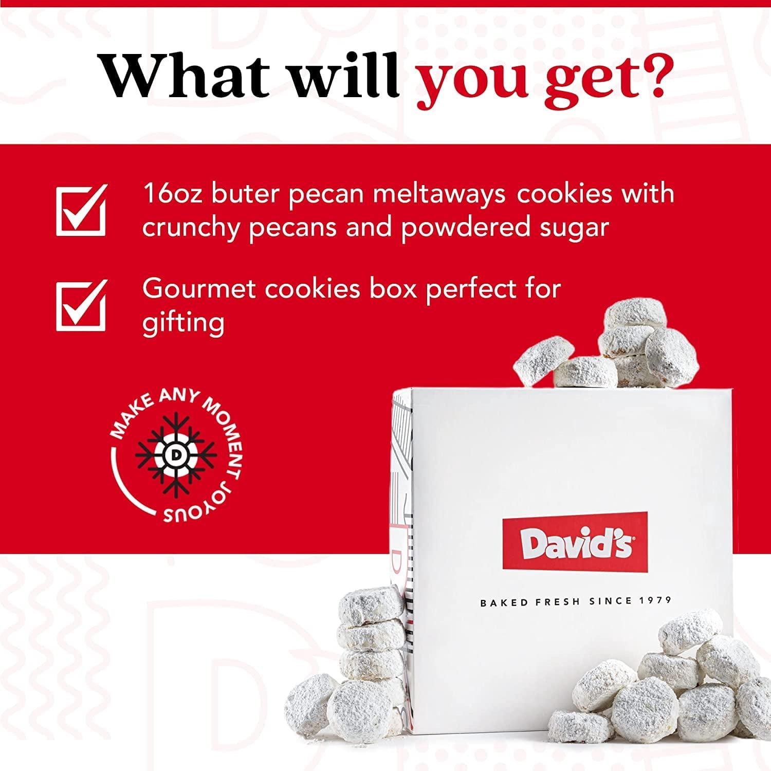 David's Cookies Butter Pecan Meltaway Pecan Meltaways Butter Cookies in Sweet Sampler Treat, 16 oz