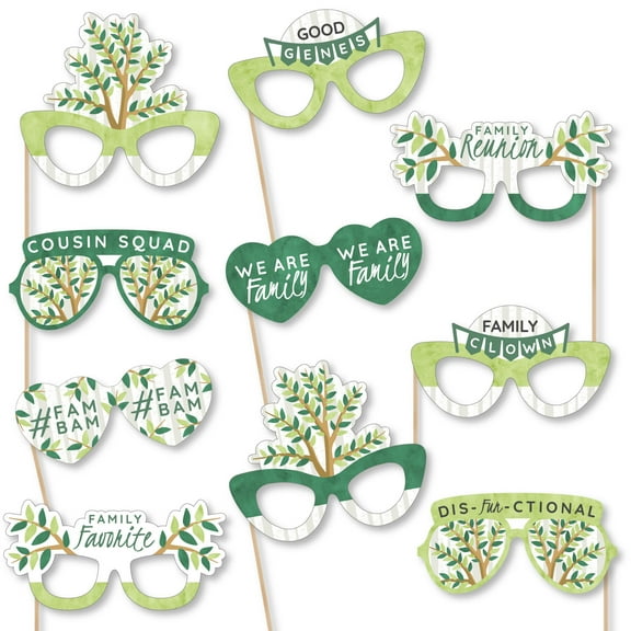 Big Dot of Happiness Family Tree Reunion Glasses - Paper Card Stock Family Gathering Party Photo Booth Props Kit - 10 Count