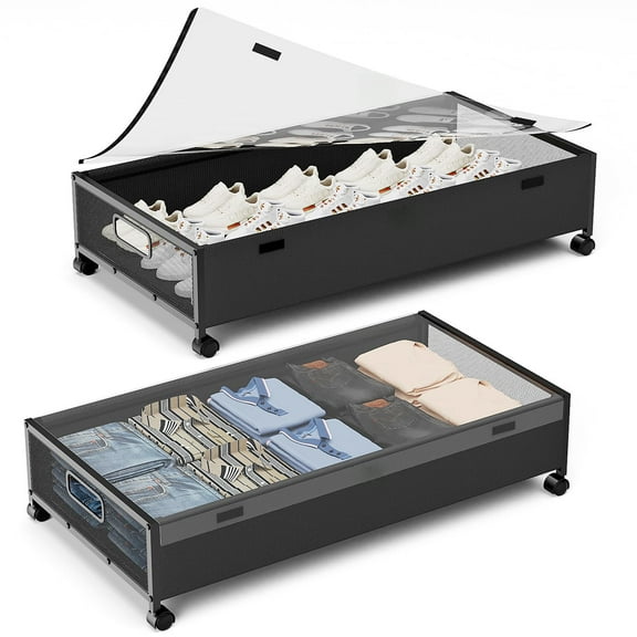 YEEFO Rolling Under Bed Storage Containers with Visible Lid, 30 x 16.5 x 7.3 in, 2 Pack