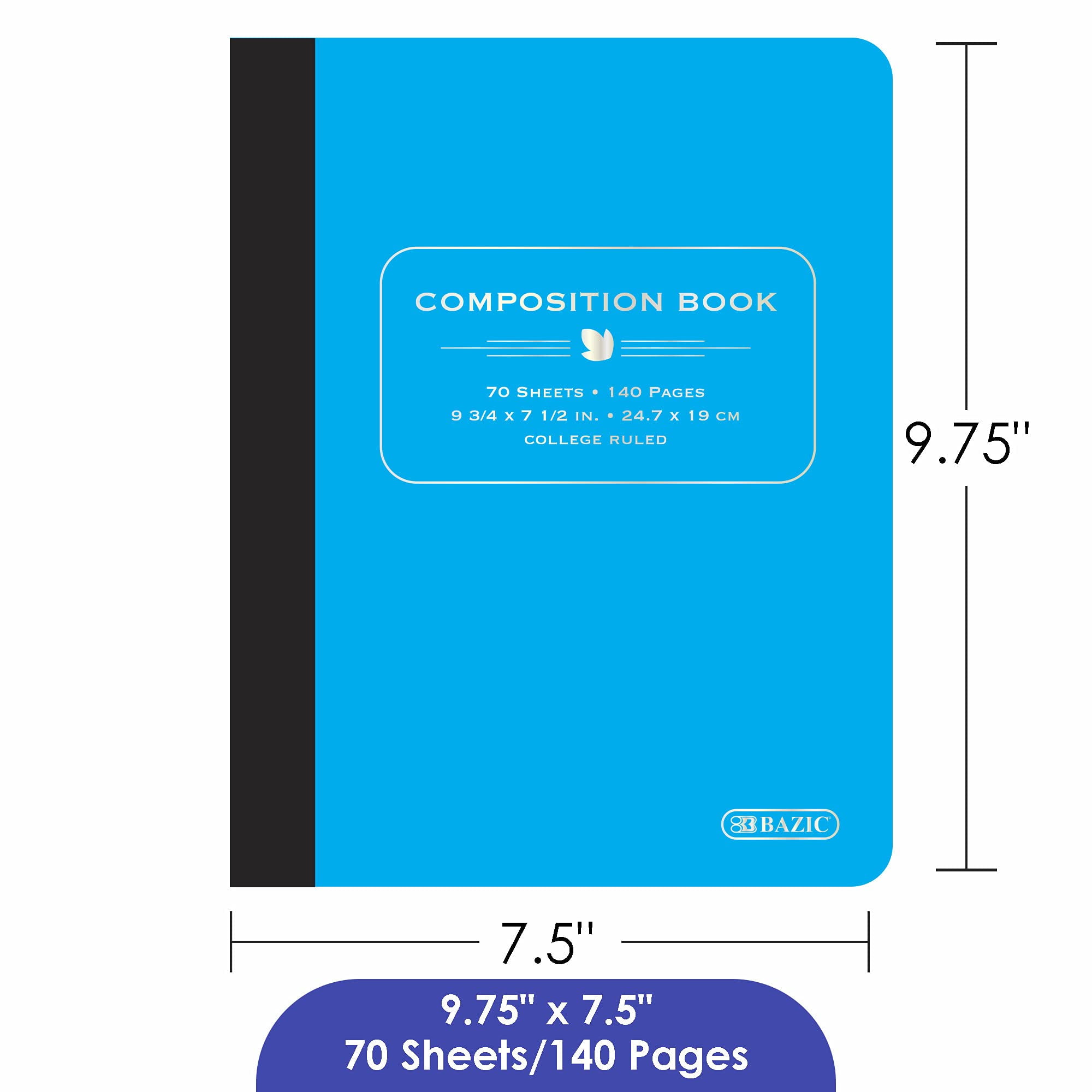 Bazic Products 5089 Poly Cover Composition Books, Medium/college Rule, Randomly Assorted Cover Color, (70) 9.75 X 7 Sheets