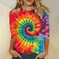 thumbnail image 2 of CYMMPU Loose Fit Crew Neck 3/4 Sleeve Tunic Tops Boho Blouses for Women Dressy Casual Spring Tops Fall Trendy Shirts Tie Dye Ombre T-Shirts Multicolor XL, 2 of 5