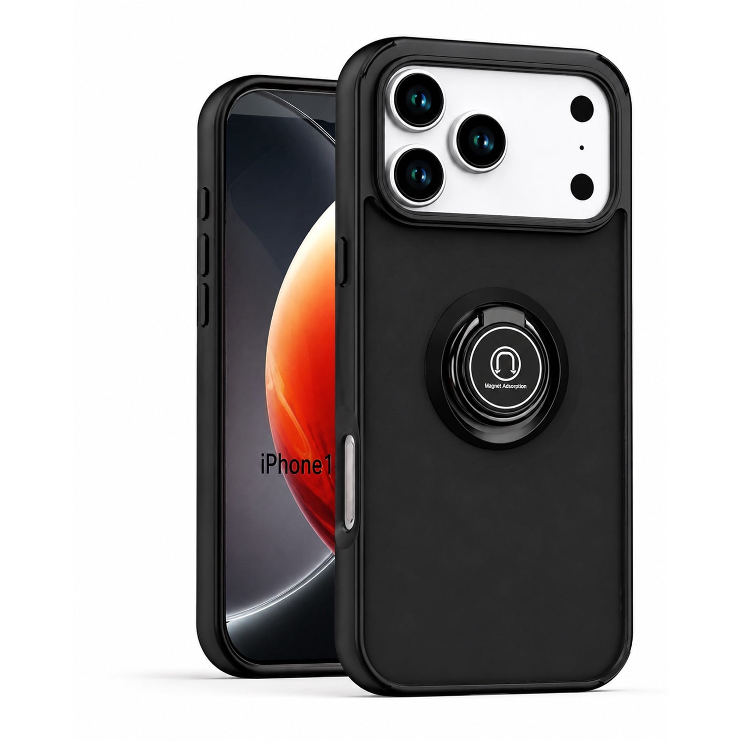 Color Border Shockproof Case with Ring Stand for iPhone 17 Pro Max - Black