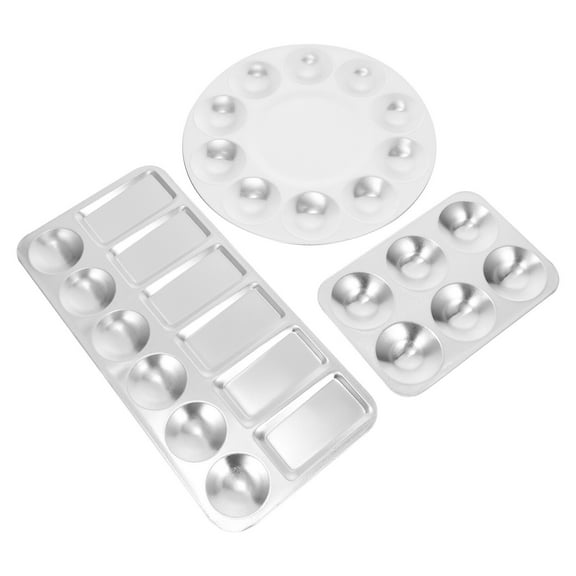 3 Pcs Paint Tray Painting Pallet Aluminum Watercolor Round Palettes Child Silver