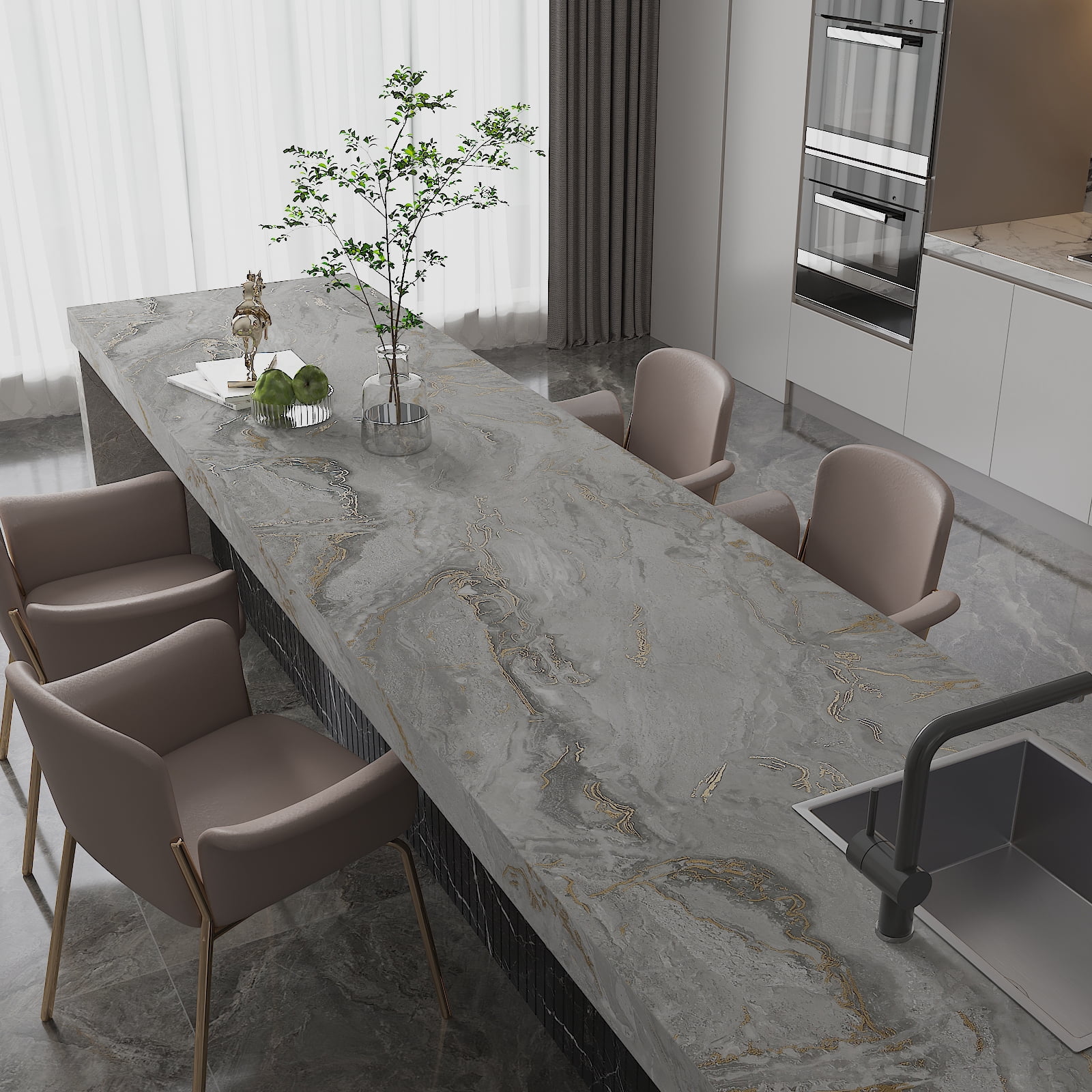 CHIHUT Grey Gold Peel and Stick Marble Contact Paper for Waterproof Countertop 17.7"x236" Matte Marble Wallpaper for Kitchen Self Adhesive Wall Paper Removable Vinyl Stick Paper for Cabinets Walls