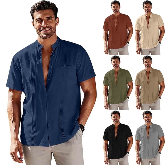 Men's Summer Short Sleeve Stand Up Collar Button Down Shirt Blouse Top for Casual Business Minimalist Streetwear Vacation Daily Wear Office Work | Ihhxva,Army Green L