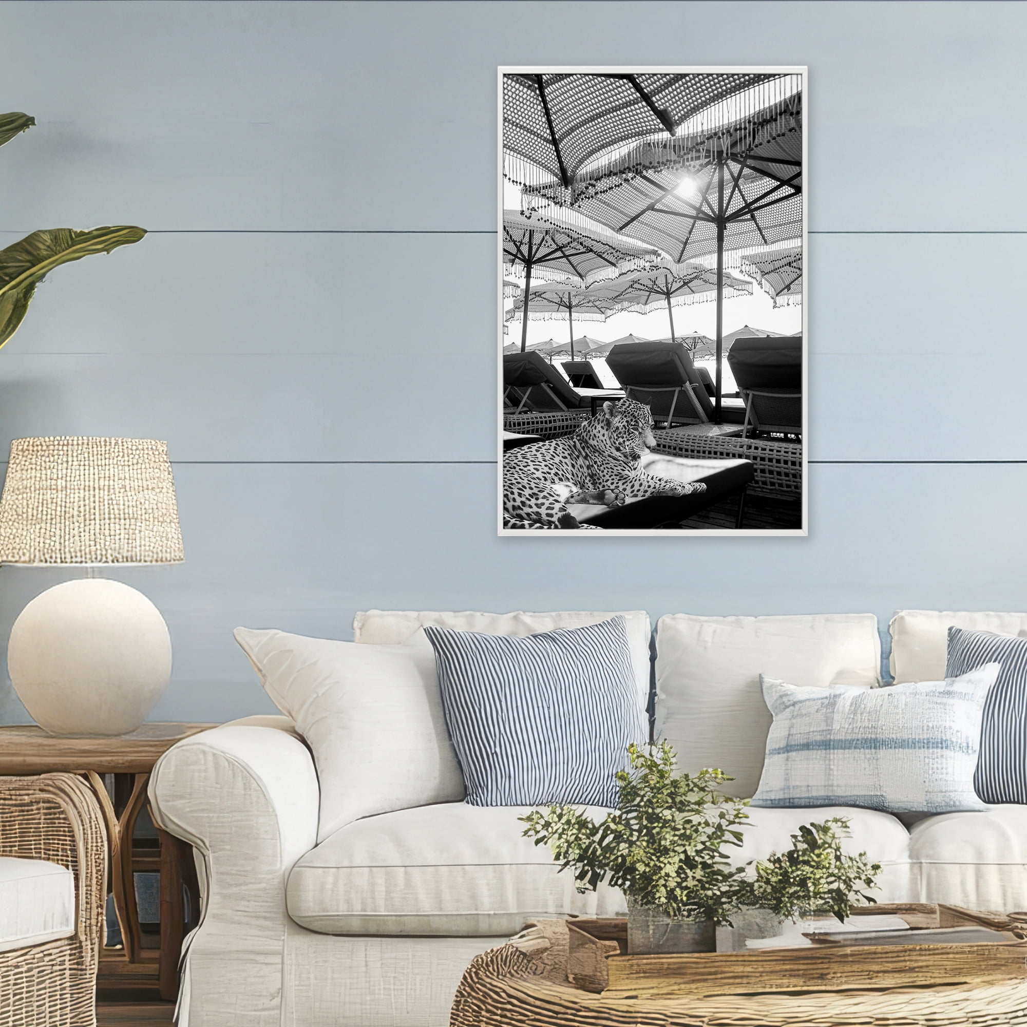 Stupell Industries Leopard On Tropical Vacation White Framed Giclee Art, design by Grotto Studios
