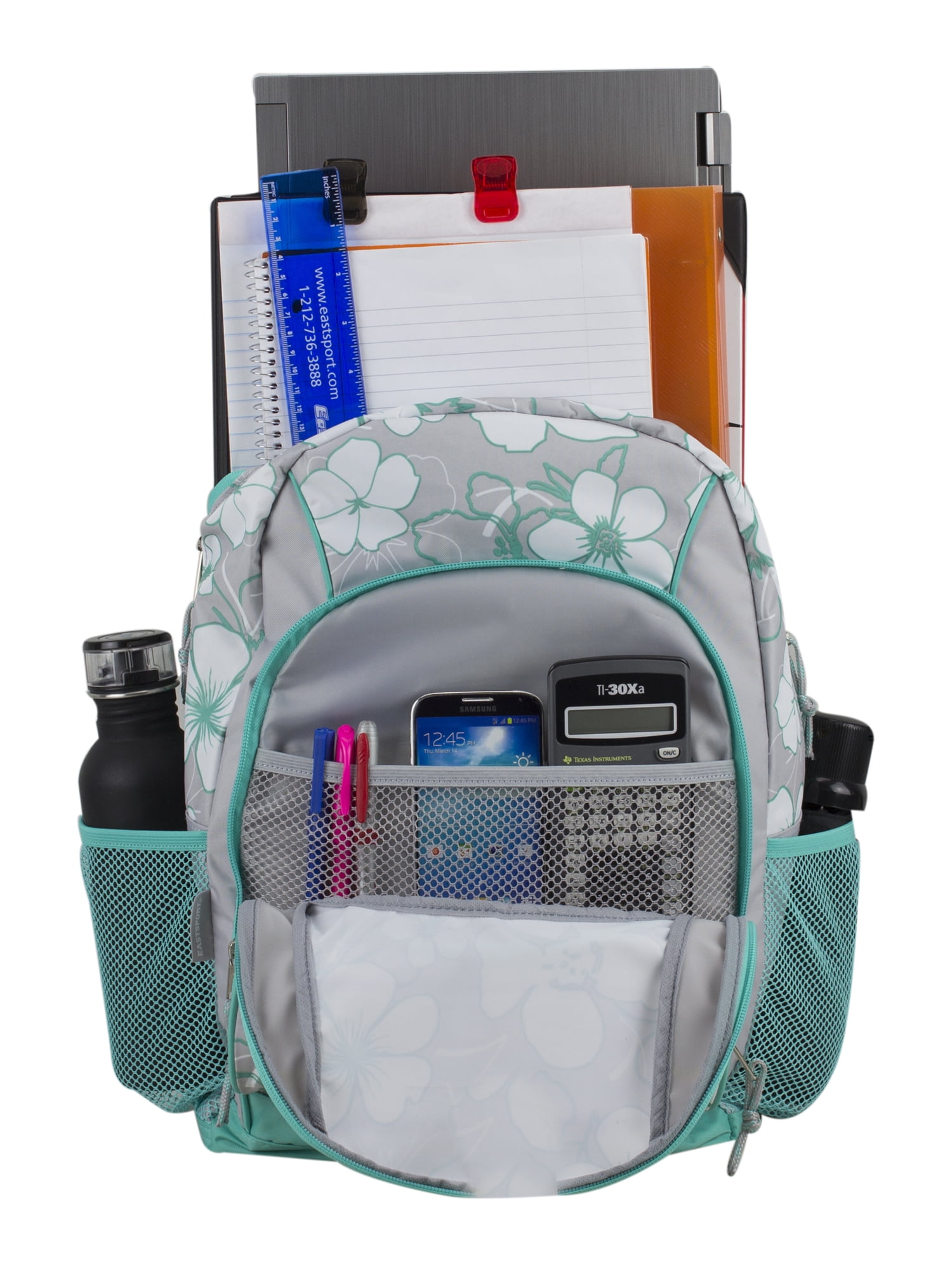 Eastsport Unisex Triple Pocket Backpack, Gray Mint Floral