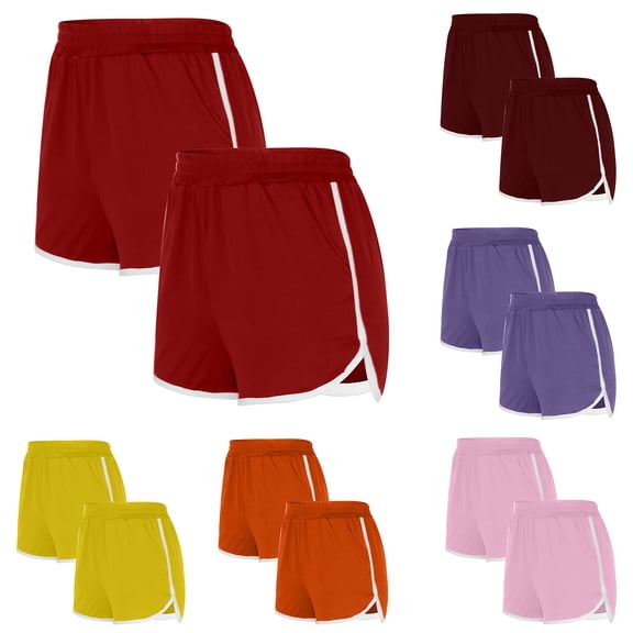YOIAVAIOY Womens Yoga Shorts Pack of 2 Elastic Waist Comfy Athletic Dolphin Shorts for Running Cycling Workout Gym with Pockets Red M
