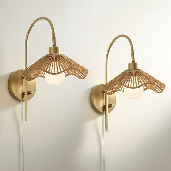 Possini Euro Design Possini Euro Primrose 17 1/4" H Brass Plug-In Wall Lamp Set of 2