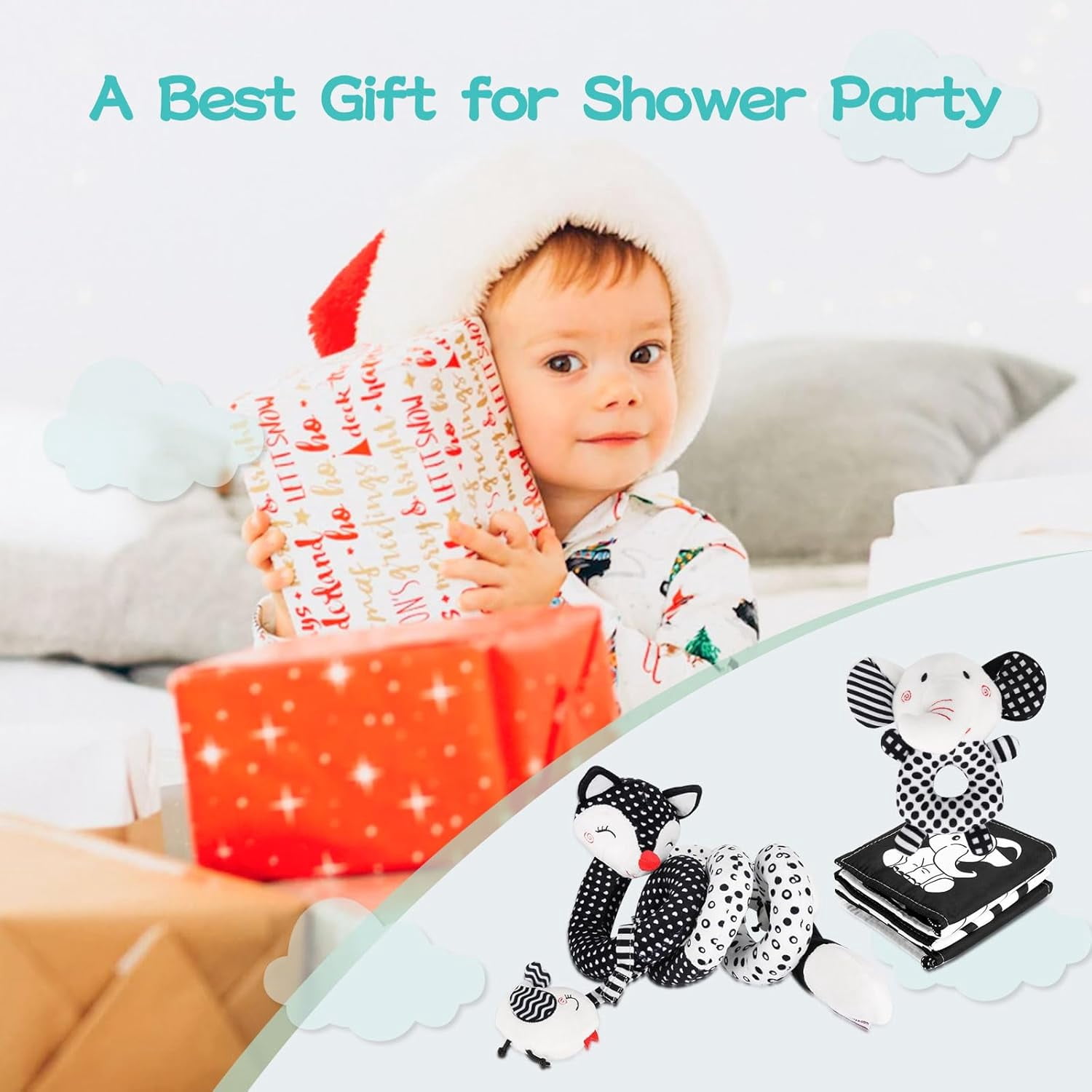 3 Pcs Baby Toys，Black and White Baby Toys，High Contrast Baby Toys