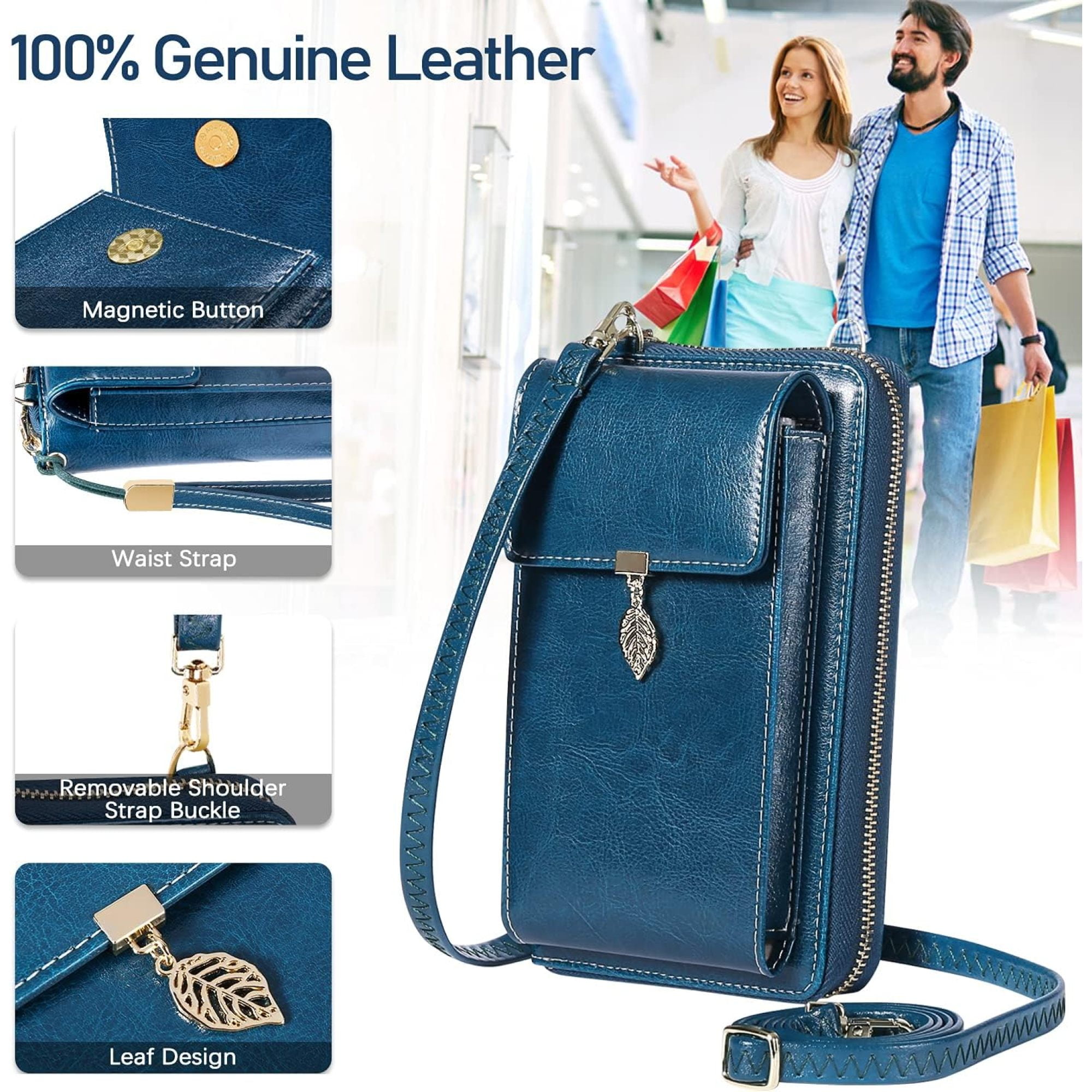 SQDWYGG Small Crossbody Phone Bags for Women Leather Cell Phone Purse Wallet,A-blue