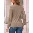 thumbnail image 2 of Long Sleeve Shirts for Women Dressy Casual Lace Tops 2025 Fall Outfits Business T-Shirts Work Blouses Clothes Khaki XL, 2 of 6