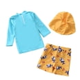 thumbnail image 3 of Huowey Boys 3 Piece Swimsuits Rash Guard Raglan Sleeve Striped Cute Cartoon Pattern Long Sleeve Shirts Tops And Elastic Waist Shorts Trunks Swimwear Outfits Bathing Suit,Sky Blue,6-7 Years, 3 of 3