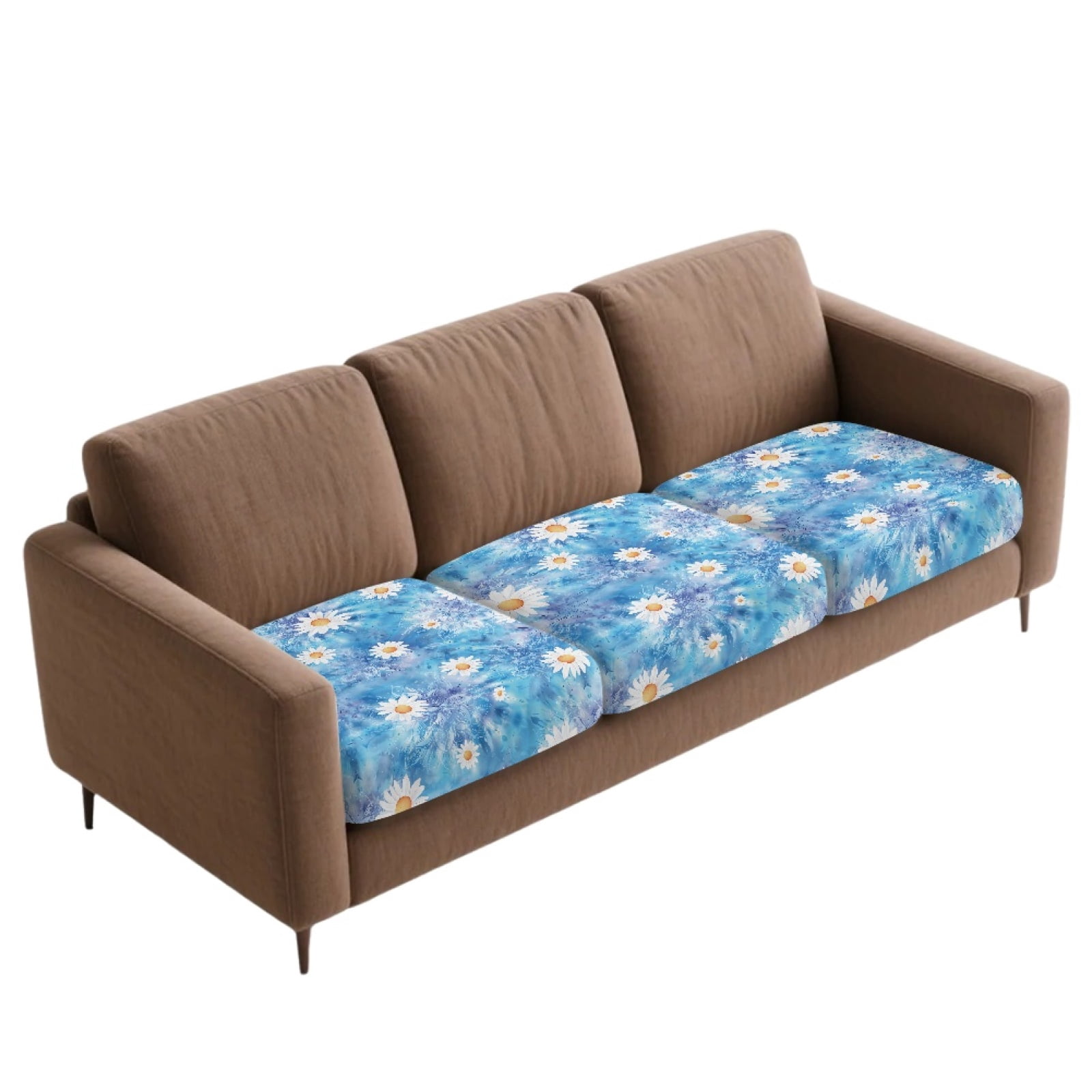 Xoenoiee Boho Mandala Daisy Flower Print Couch Cushion Covers, Soft Sofa Seat Covers for Sectional 3 Cushion Couch, Washable Sofa Slipcover with Elastic Bottom, Non-Slip Furniture Protector for Pets