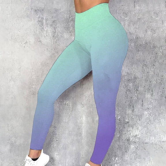 SBYOJLPB Women's Fashion Gradient Elastic Skinny Pants Fitness Running Tight Yoga Pants Leggings Green 10(XL)