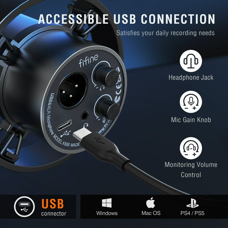 fifine K688 ポッドキャストマイク ブラック FIFINE XLR/USB Podcast Recording Equipment, Dynamic