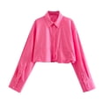 thumbnail image 5 of Summer New Casual Straight Double Pocket Decorated Short Shirt for Women - Light Purple - XS, 5 of 6