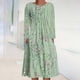 thumbnail image 1 of ICHUANYI Clearance Women's Casual Round Neck Long Sleeve Folding Floral Printed Dresses(Green, XXL) ICHUANYI WER2023081205389, 1 of 5