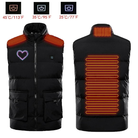 Wolfast Heated Vest for Men Women USB Intelligent Constant Temperature Heated Windproof Plus Size Coat Winter 4 Heated Jacket Coat Black S
