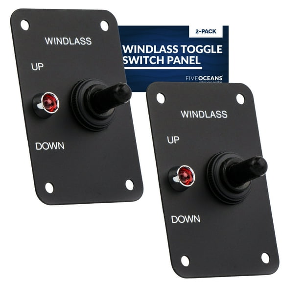 Five Oceans Boat Anchor Windlass Toggle Switch, 2-Pack Controlling Up/Down Function of Boat Anchor Windlasses, Waterproof, 12 Volts, SPDT 3-Terminal Switch, Stainless Steel Plate - FO3740-M2