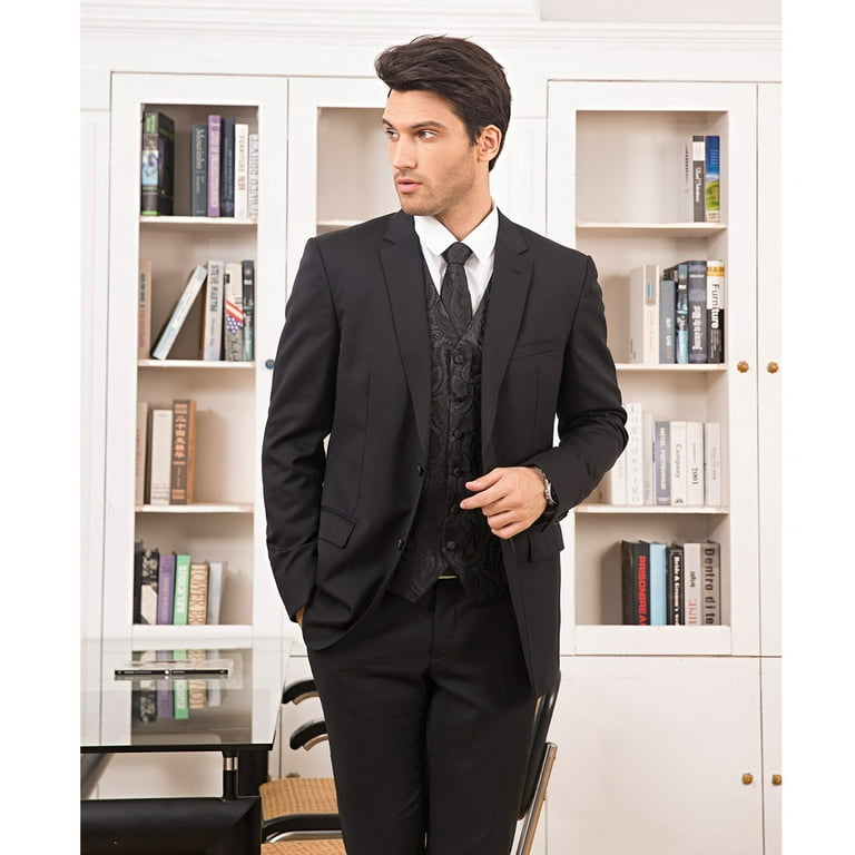 Black Suit With Paisley Vest HISDERN Mens Vest Ties Sets Formal