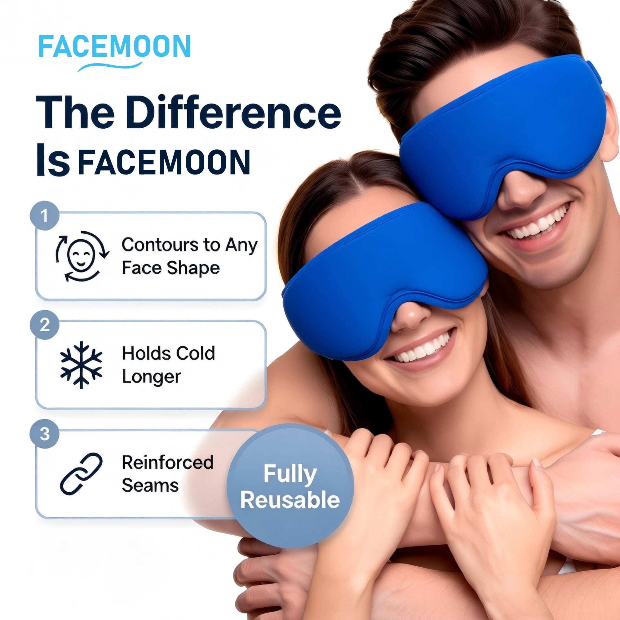 Contoured Eye Mask for Puffy Eyes: Cooling Gel Ice Compress for Dark Circles, Sinus Pain & Eye Strain, Reusable Cold Relief, Fits All Head Sizes, Daily Eye Care