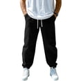 thumbnail image 2 of Domuza Mens Cotton Linen Pants Elastic Waist and Ankle Drawstring Baggy Style Lightweight Breathable Beach Pants Black M, 2 of 7