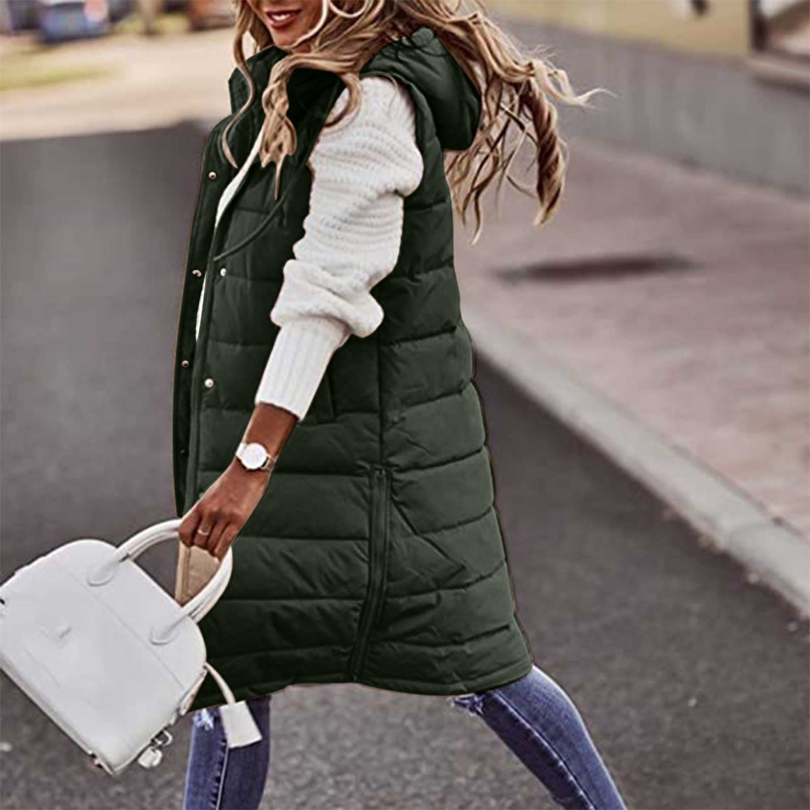 fesfesfes Womens Long Puffer Vest Tunic Vest Packable Long Vest Outerwear  Winter Full Zip Up Jackets Coats Overcoats, Army Green, Large : :  Clothing, Shoes & Accessories
