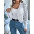 thumbnail image 6 of Cardigan Sweaters for Women Crochet Open Front Short Jacket Fall Winter Lantern Sleeve Cover Up White L, 6 of 9