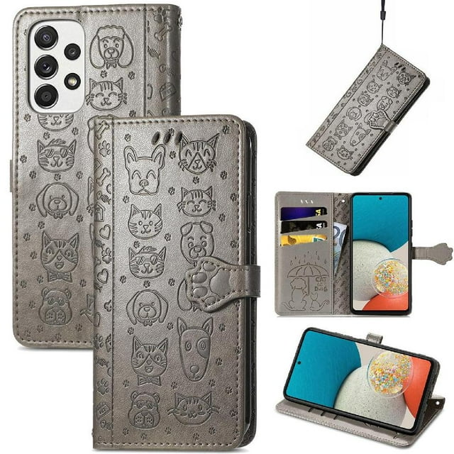 Funda Cartera FOXDOCK para Samsung Galaxy A53 5G , Flip PU con Relieve de Gatos y Perros, Tarjetero y Soporte