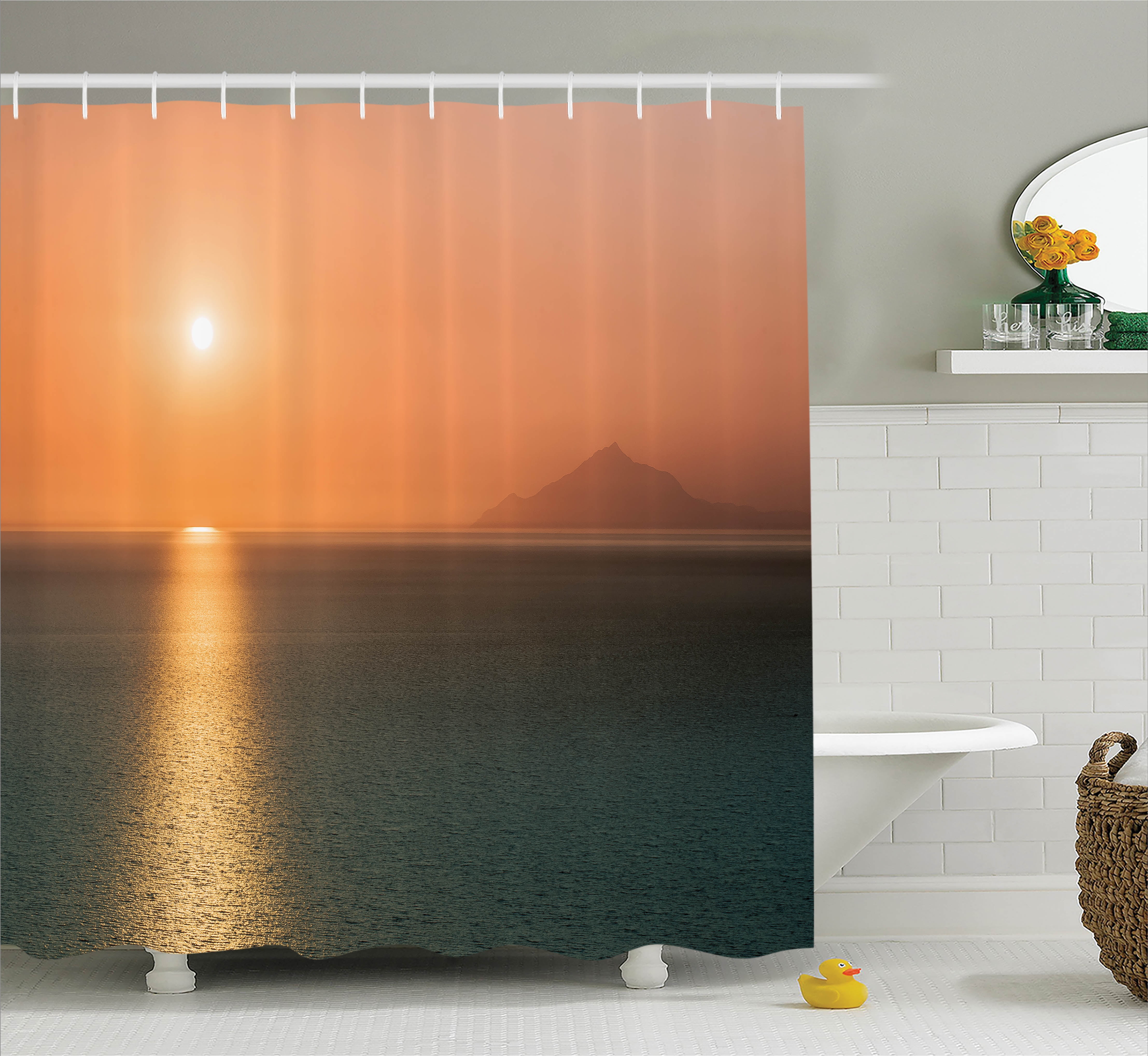 Burnt Orange Shower Curtain, Sunrise over Ocean Magical Burnt Horizon