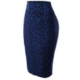 thumbnail image 2 of A2Y Women's Basic Solid Ponte Knee Length Slit Techno Span High Waist Pencil Skirt Leopard Royal S, 2 of 3