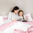 thumbnail image 4 of Erosebridal Watercolor Bow Twin Bedding Sets for Girls, Pink Plaid Buffalo Bedding Comforter Set for Women, Pink Reversible, 7 Pieces, 4 of 6
