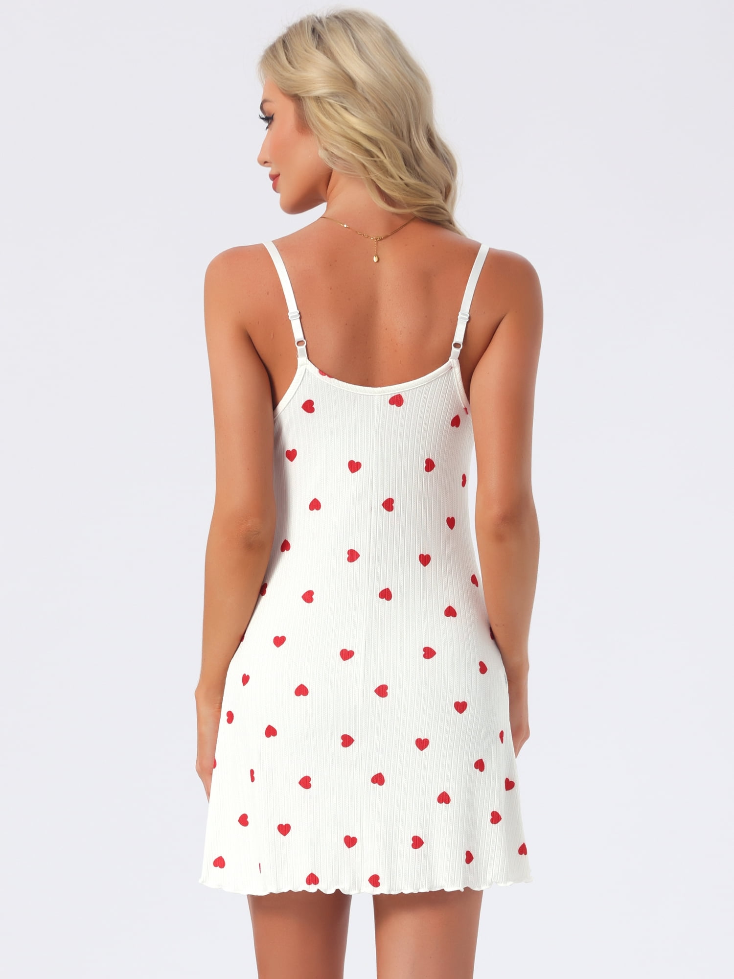 DARING DIVA Women's Ribbed Cute Print Bow Ruffle Hem Sleeveless Nightgowns XL Heart