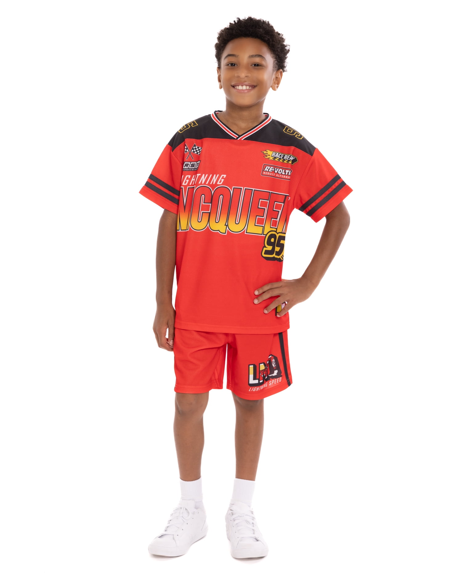 Pixar Cars Boys Short Sleeve Graphic Football Jersey with Matching Short, Sizes 4-16