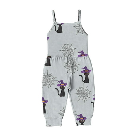 

Utoimkio Clearance Toddler Baby Halloween Jumpsuits for Girls Kids Cute Backless Strap Romper Jumpsuit with Pockets Toddler Pants Size 1-5Y