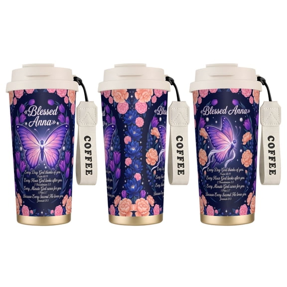 1pc Christian Tumbler 18oz Personalized Butterfly & Bible Verse, Leak-proof Religious Gift for Women